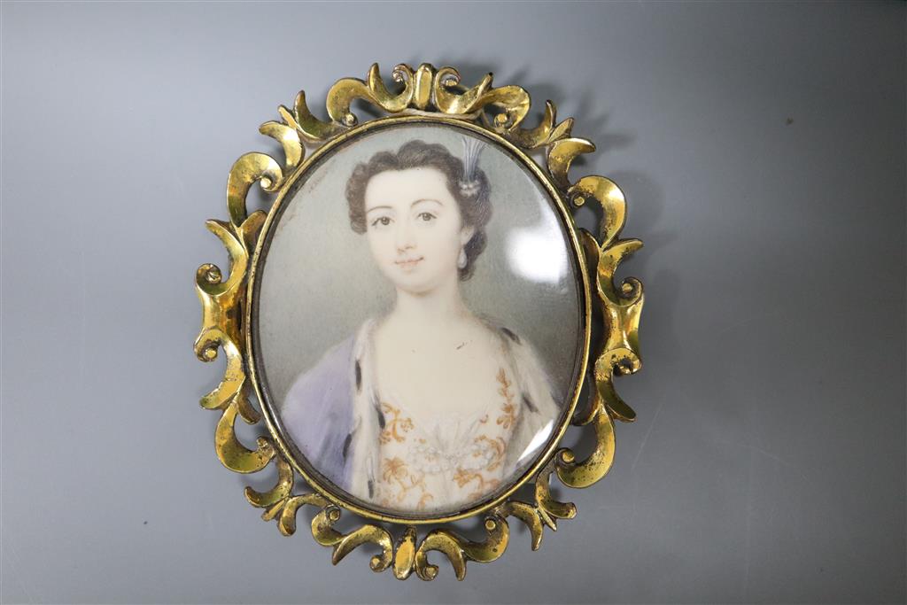 An early Victorian gold framed miniature portrait of a lady, 4.5 x 3.5cm.